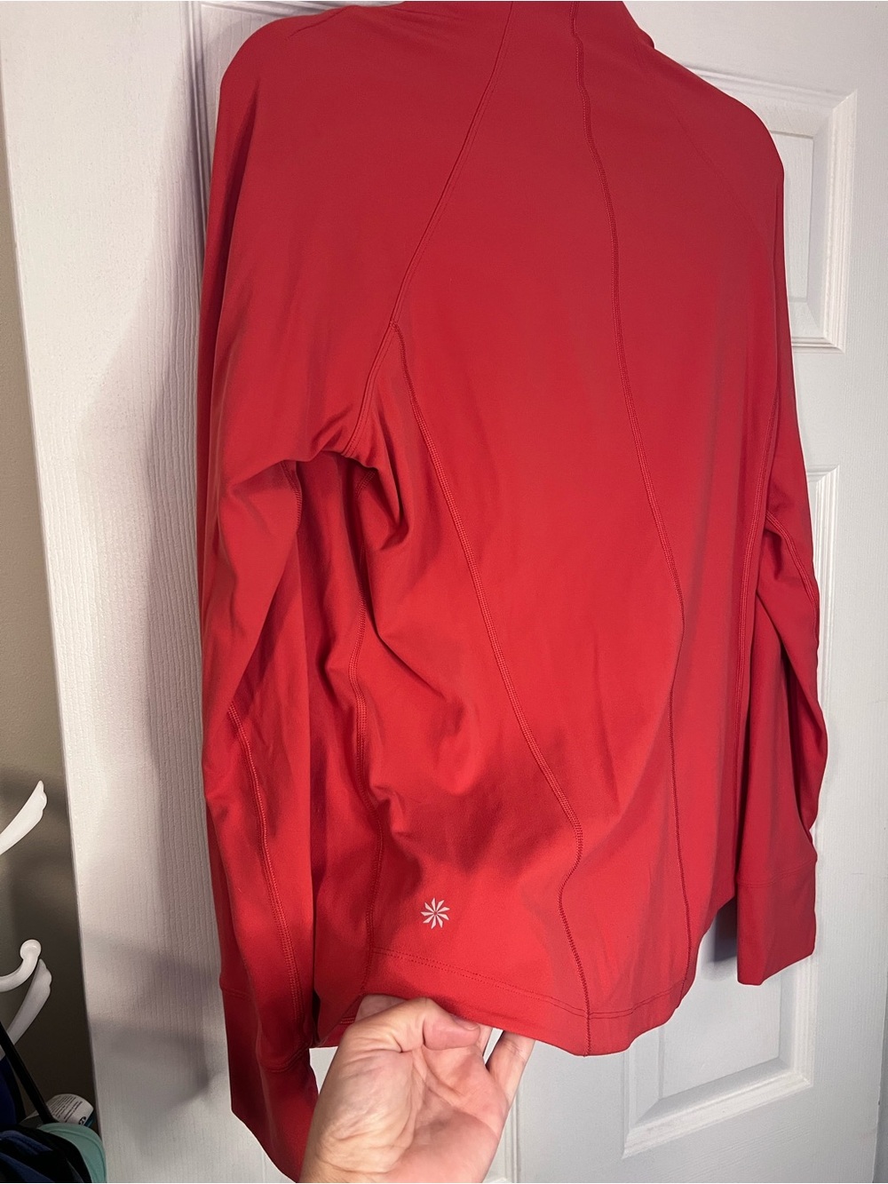 #793 Athleta Salutation Jacket 1X Coral Pink Powervita Full Zip Thumbholes EUC - Picture 2 of 4